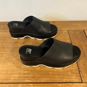 SOREL Sz 10 Women’s Black Joanie IV Slide Wedge Sandal Platform Lug Sole Comfort